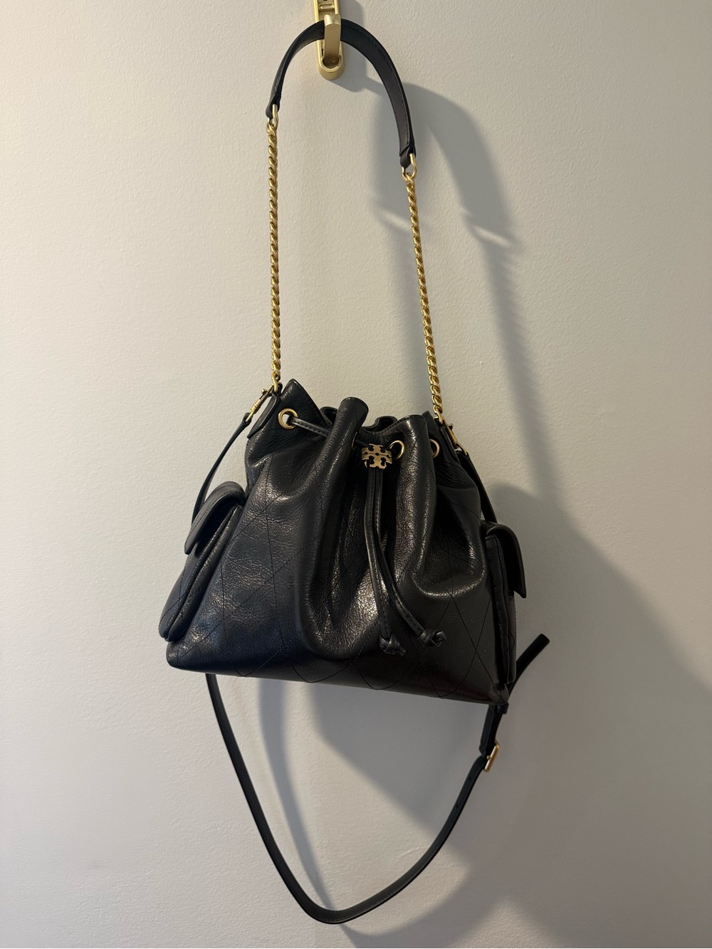 *SOLD OUT* Tory Burch Charlie Drawstring Small Black - Picture 4 of 9